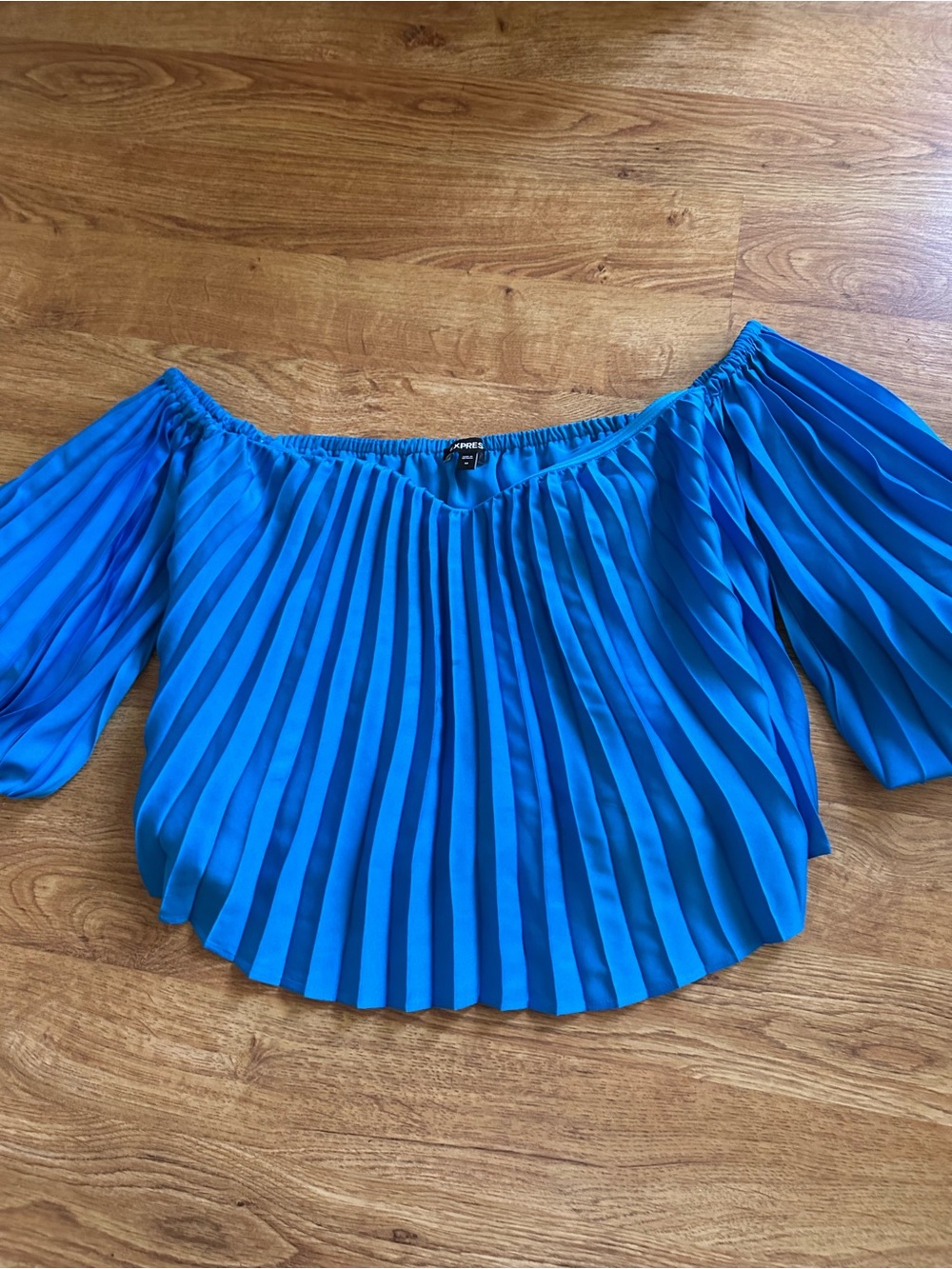 Express Blue Pleated Crop Blouse M